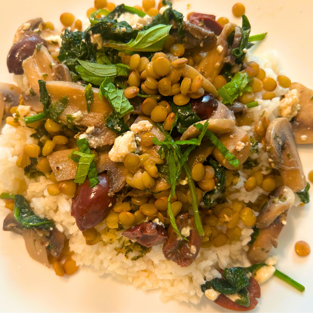 Meatless Friday Greek Style StirFry with Lentils